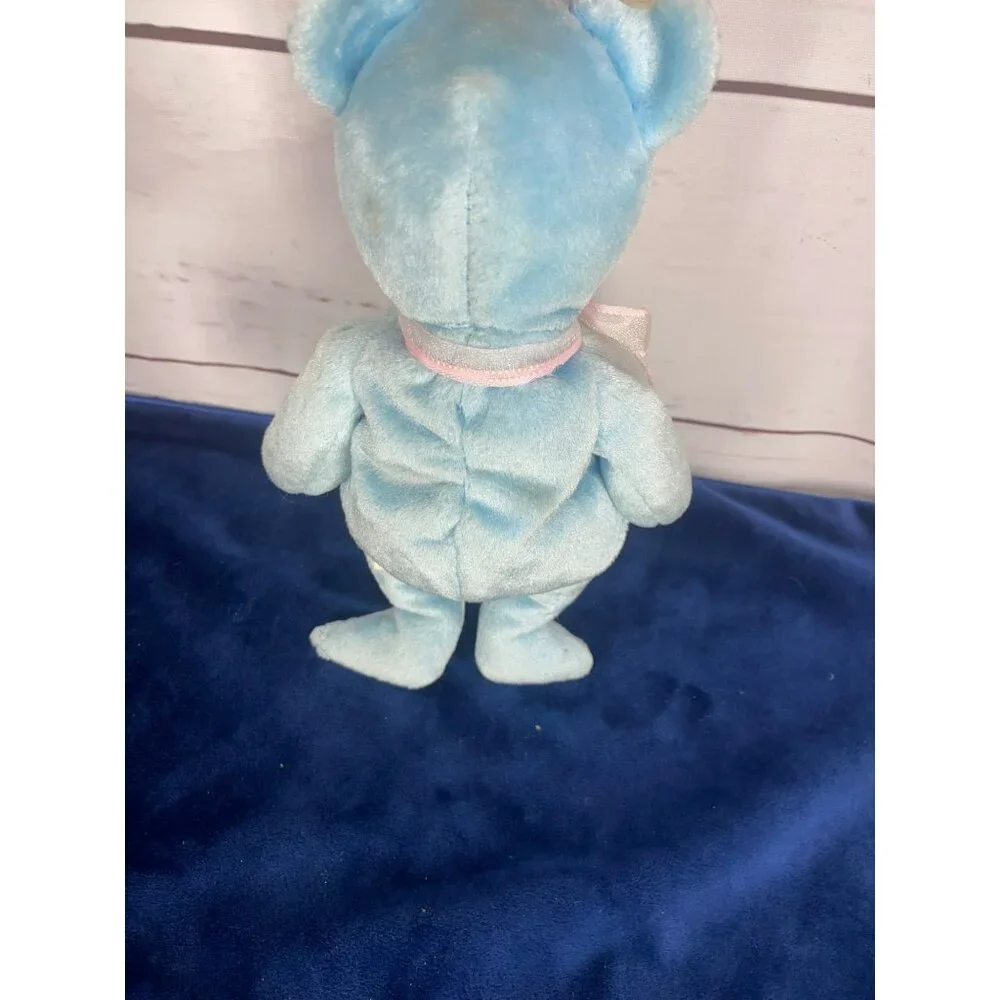 2001 Ty Beanie‎ Eggs II Blue Teddy Bear With Pink Bow & Easter Egg Patch